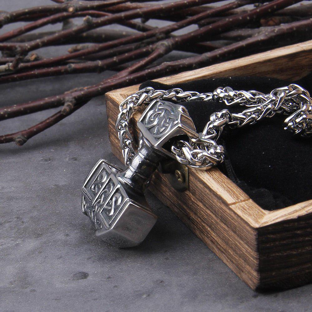 Steel Knotwork Heavy Thor's Hammer Mjolnir Pendant Necklace - Image 7