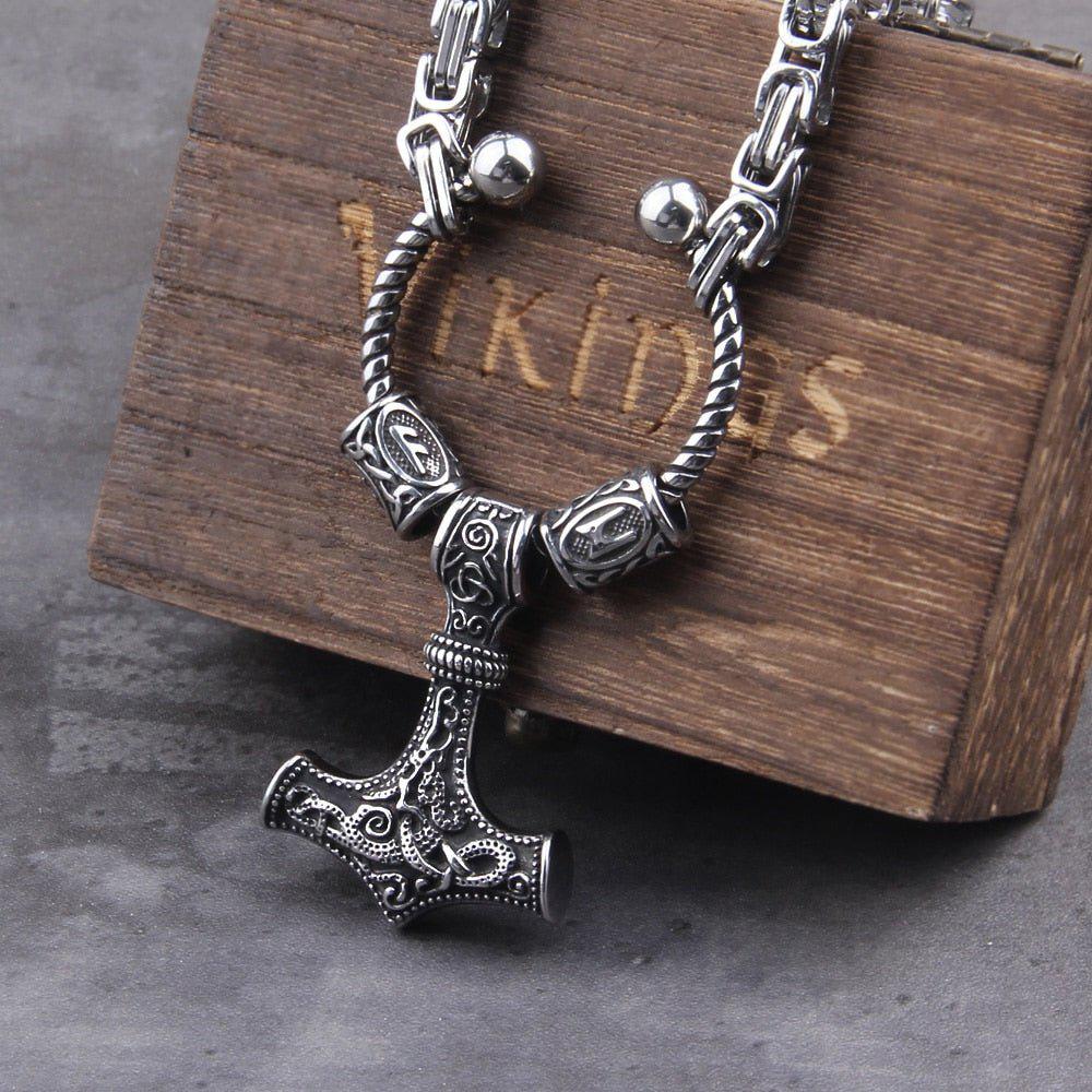 Steel Mjolnir Futhark Rune Bead King's Chain - Image 2
