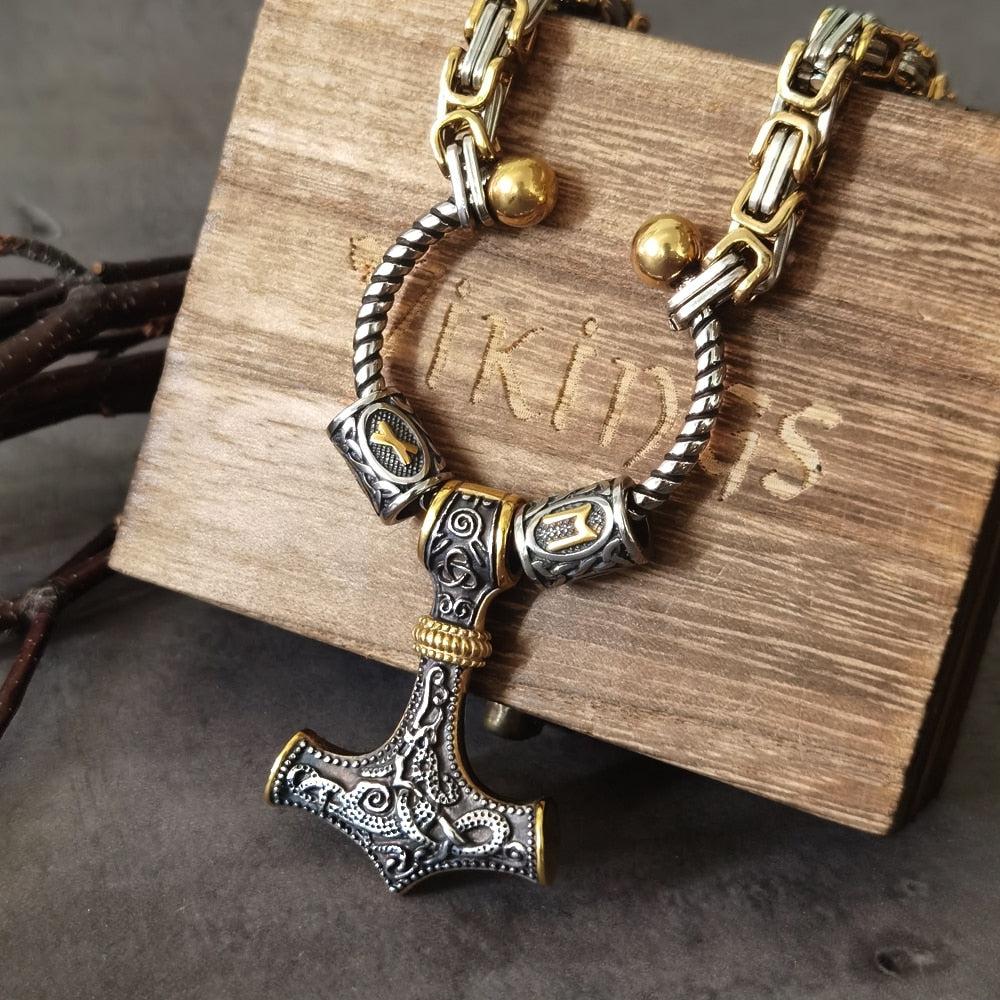 Steel Mjolnir Futhark Rune Bead King's Chain - Image 3