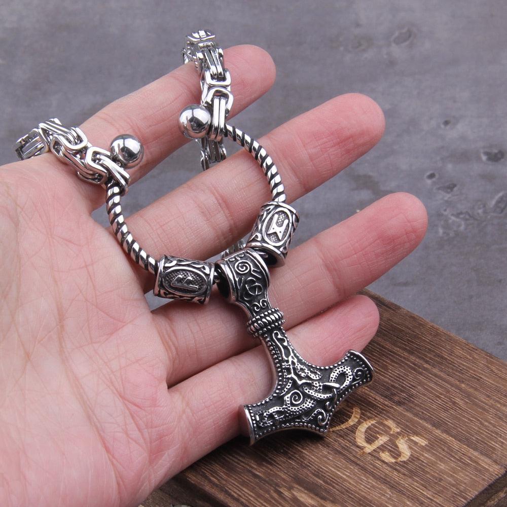 Steel Mjolnir Futhark Rune Bead King's Chain - Image 4