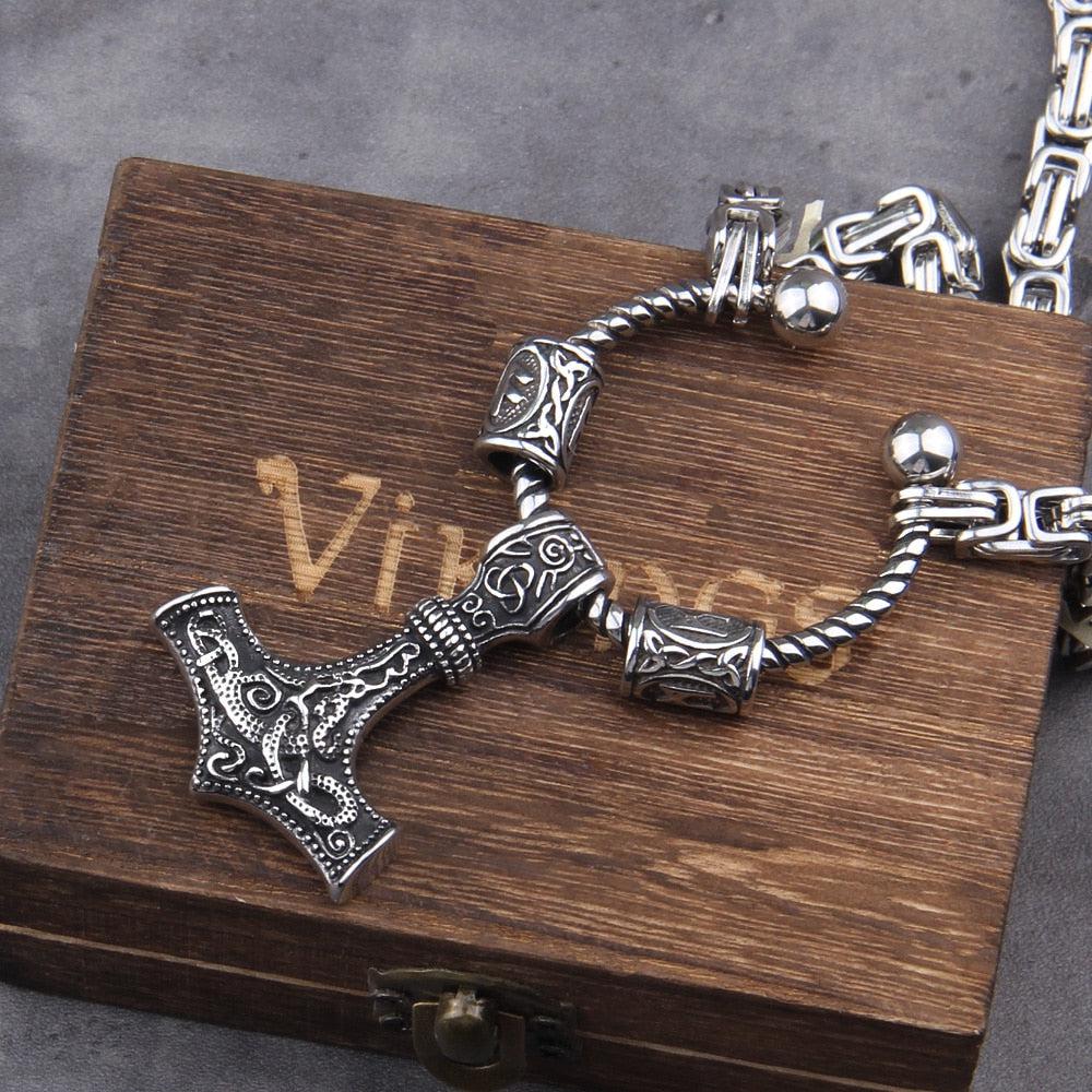 Steel Mjolnir Futhark Rune Bead King's Chain - Image 5