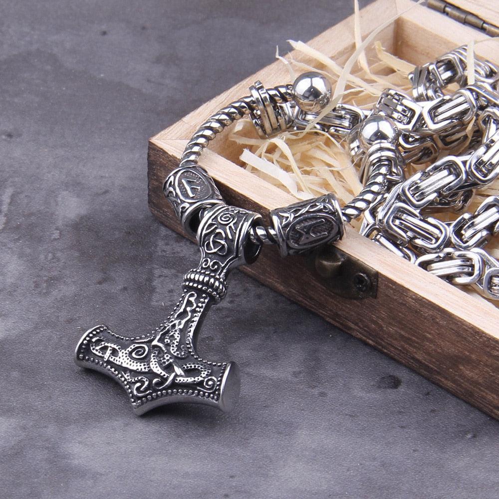 Steel Mjolnir Futhark Rune Bead King's Chain - Image 6
