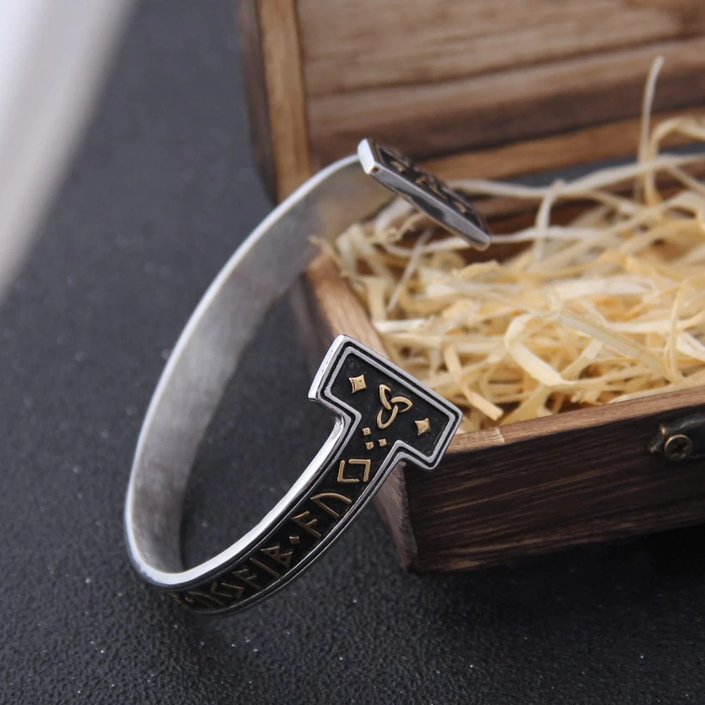 Steel Stamped Futhark Rune Bangle Bracelet - Image 7