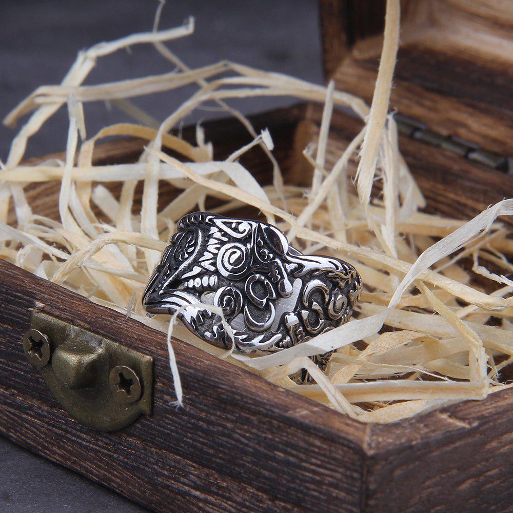 Stainless Steel Odin Nordic Viking Wolf Ring | Handcrafted - Image 3