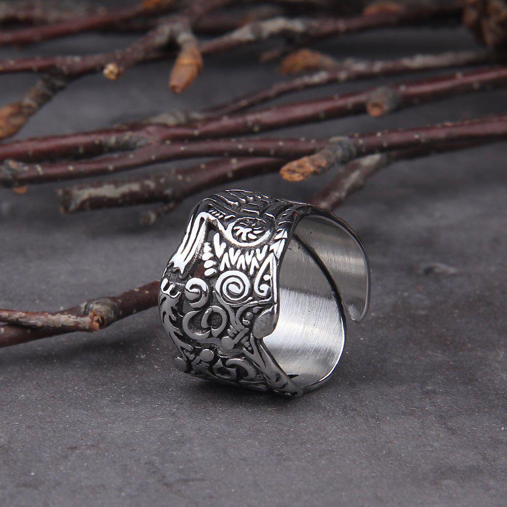 Stainless Steel Odin Nordic Viking Wolf Ring | Handcrafted - Image 4