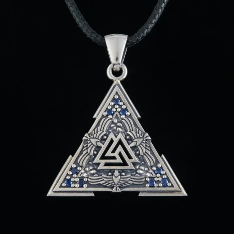 Sterling Silver Viking Raven Valknut Necklace