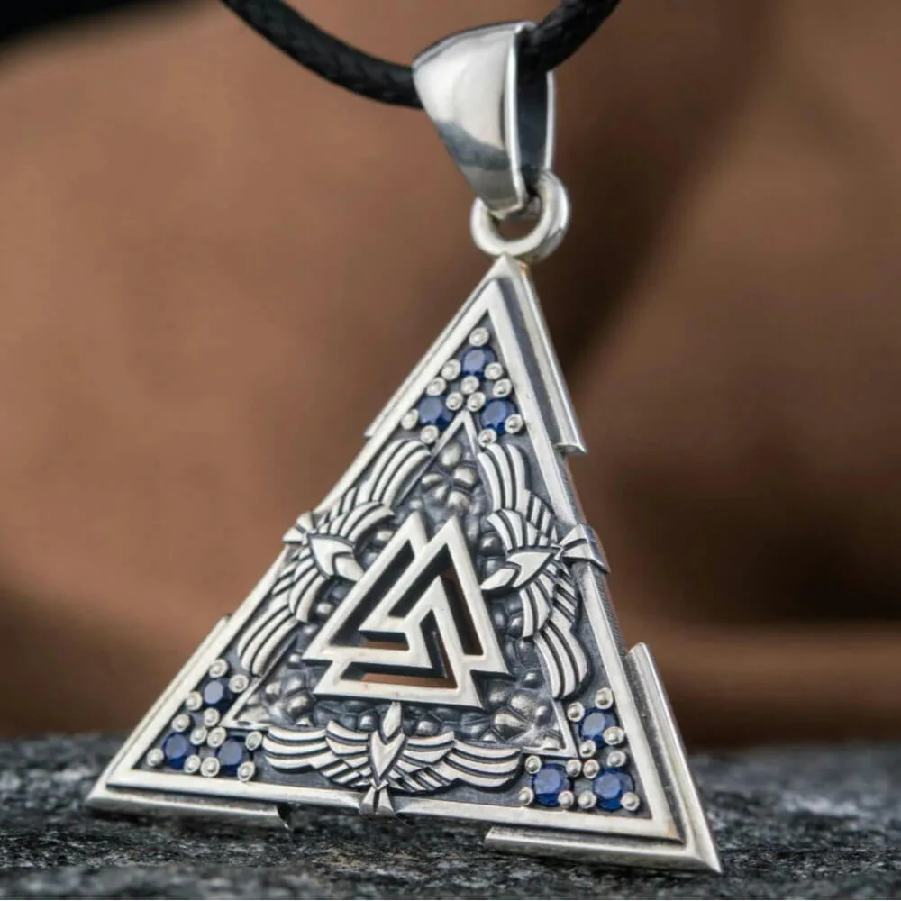 Sterling Silver Viking Raven Valknut Necklace - Image 2