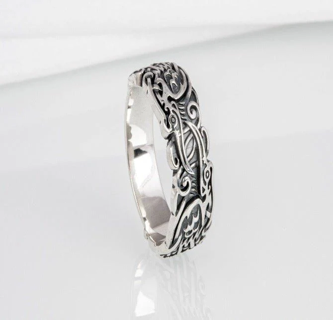 Ravens and Ornaments Viking Ring | Handcrafted Sterling Silver - Image 2