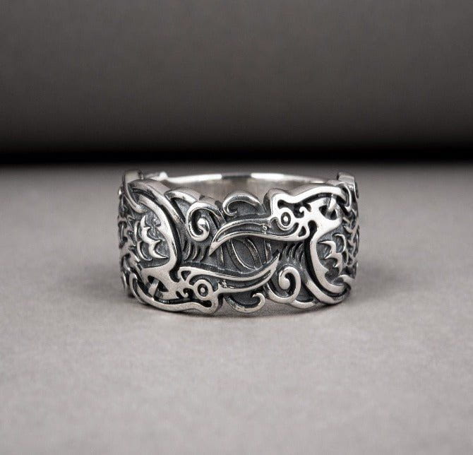 Ravens and Ornaments Viking Ring | Handcrafted Sterling Silver - Image 4