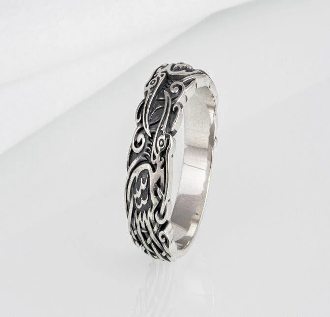 Ravens and Ornaments Viking Ring | Handcrafted Sterling Silver - Image 5