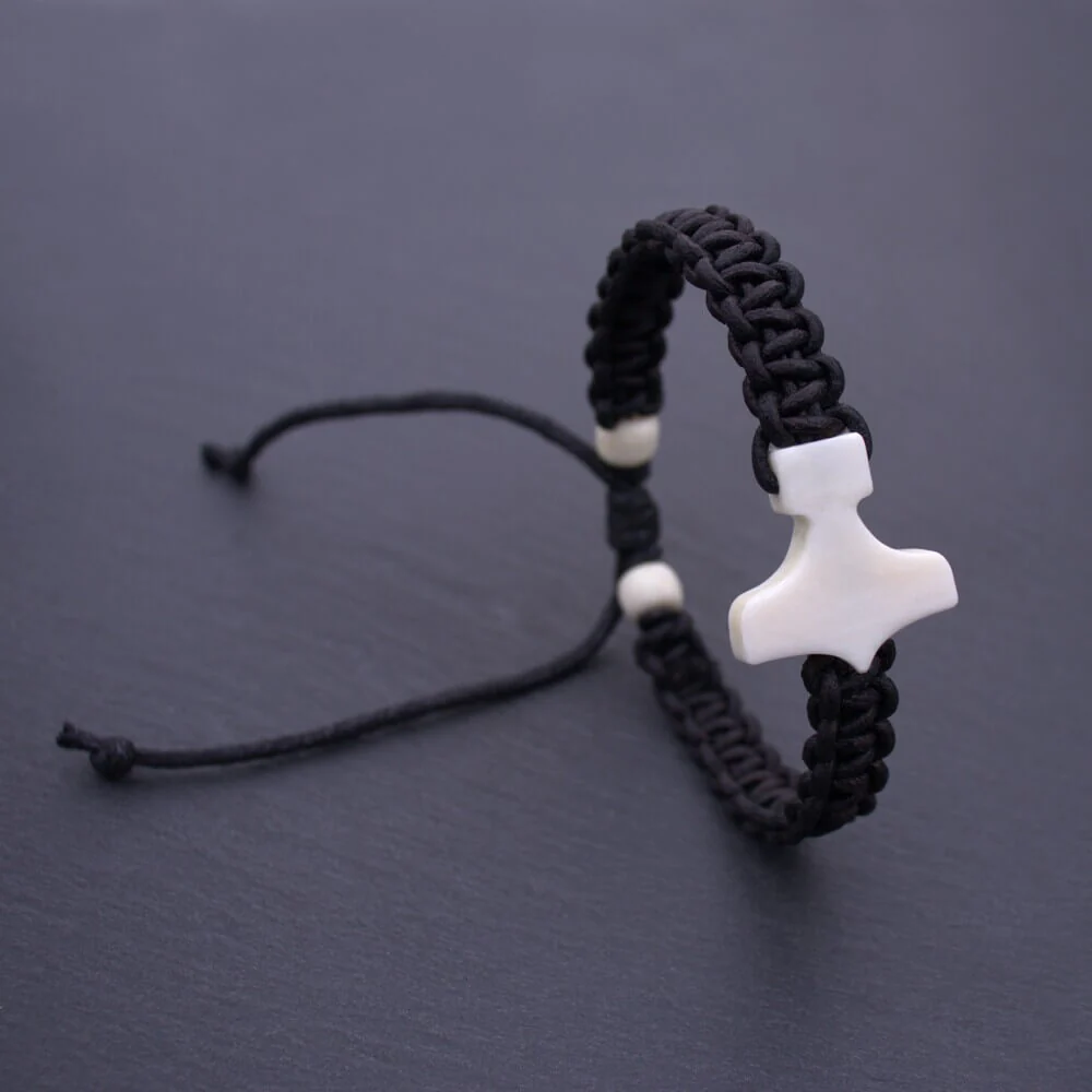 Thor’s Hammer Bone-White Pendant Braid Bracelet - Image 3
