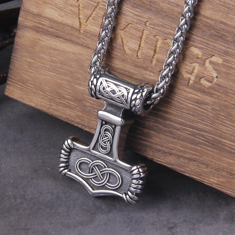 Thor’s Hammer Mjolnir Eternity Knotwork Viking Necklace - Image 2