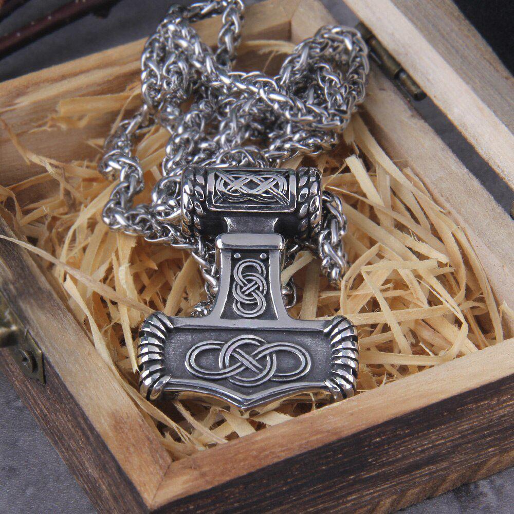 Thor’s Hammer Mjolnir Eternity Knotwork Viking Necklace - Image 3