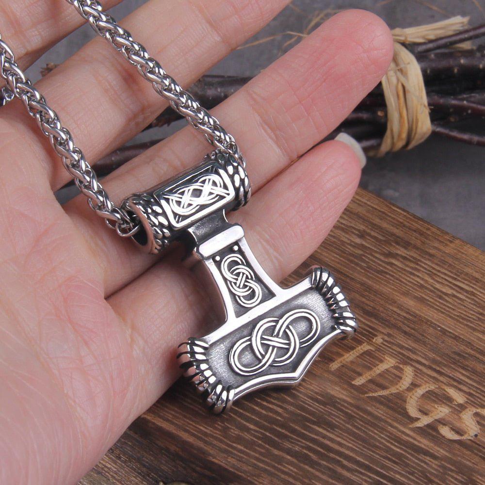 Thor’s Hammer Mjolnir Eternity Knotwork Viking Necklace - Image 4