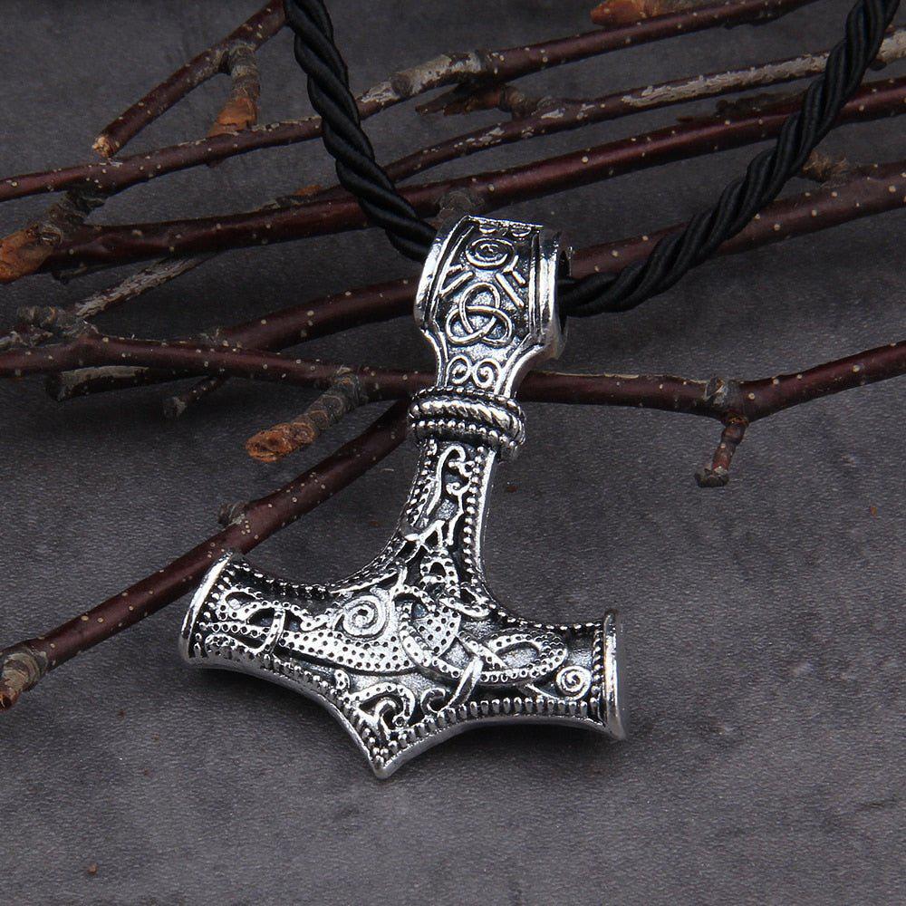 Mjolnir Pendant Thor's Hammer Totem on Soft Rope Necklace - Image 2