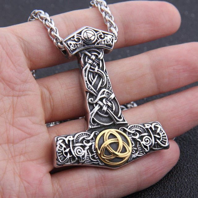 Thor's Hammer Necklace in Steel or Gold and Steel - Image 2
