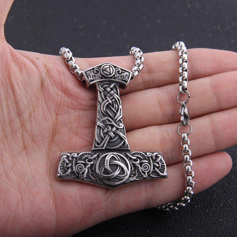 Thor's Hammer Necklace in Steel or Gold and Steel - Image 4