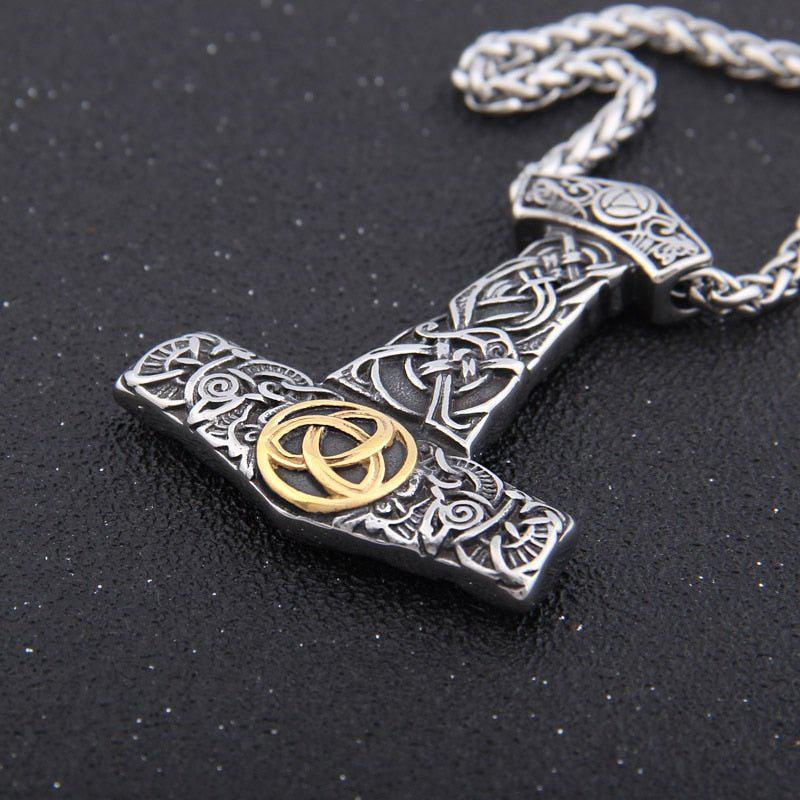 Thor's Hammer Necklace in Steel or Gold and Steel - Image 6
