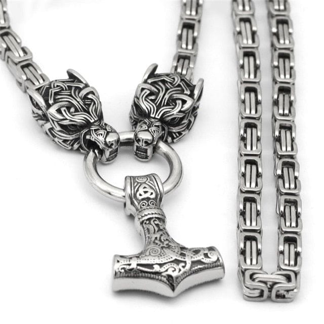 Fenrir Sun-Eater Wolf of Ragnarok Steel Chain Necklace | Viking Knotwork Clasp - Image 4