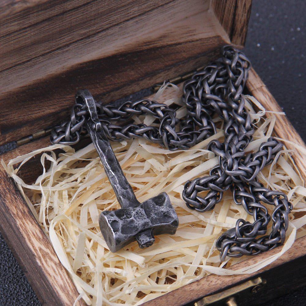 Hammered Iron Thor's Hammer Mjolnir Pendant Necklace - Image 2