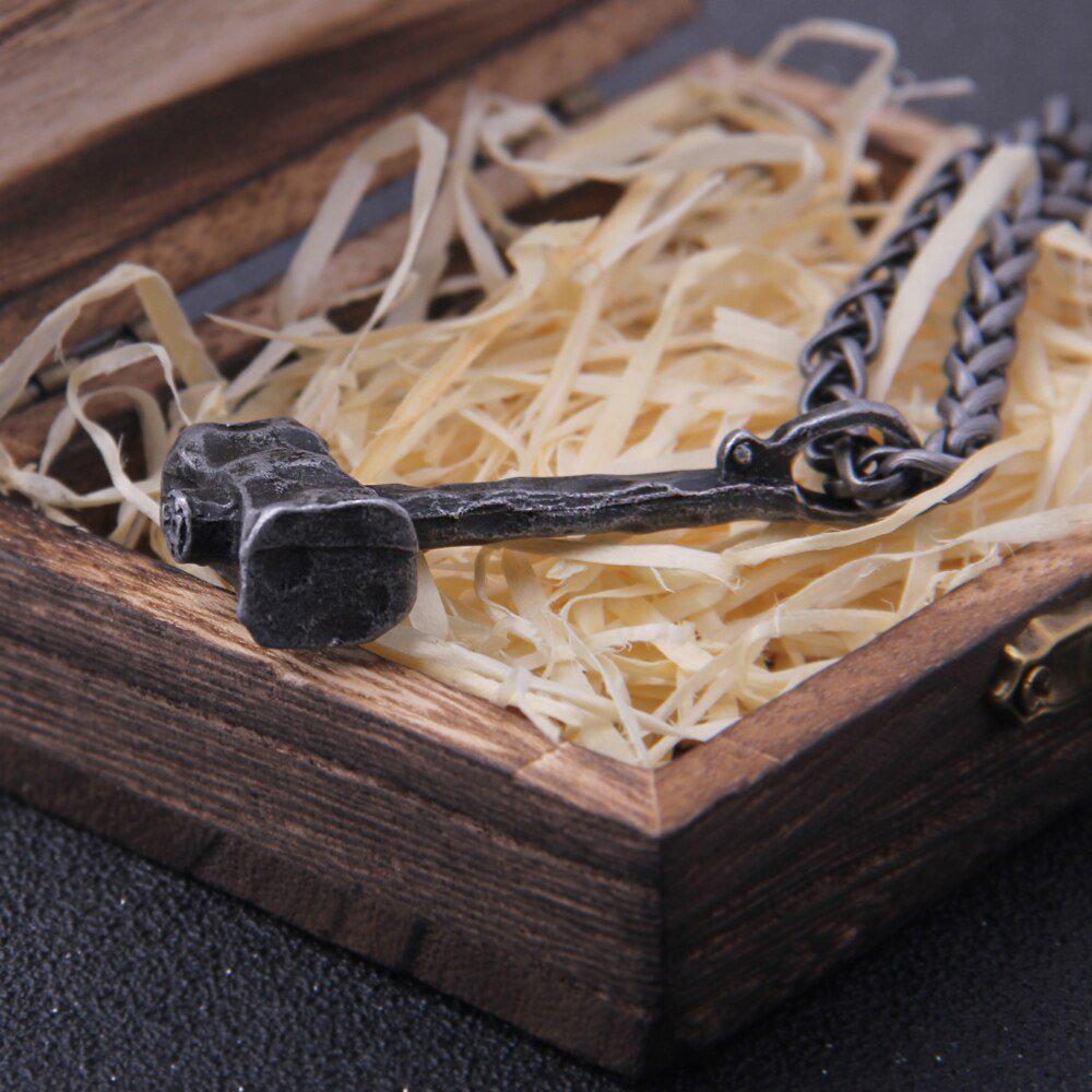 Hammered Iron Thor's Hammer Mjolnir Pendant Necklace - Image 3