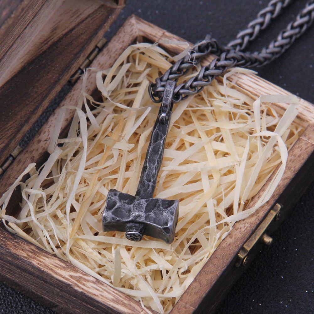 Hammered Iron Thor's Hammer Mjolnir Pendant Necklace - Image 4