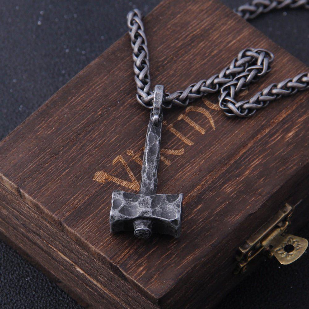 Hammered Iron Thor's Hammer Mjolnir Pendant Necklace - Image 5