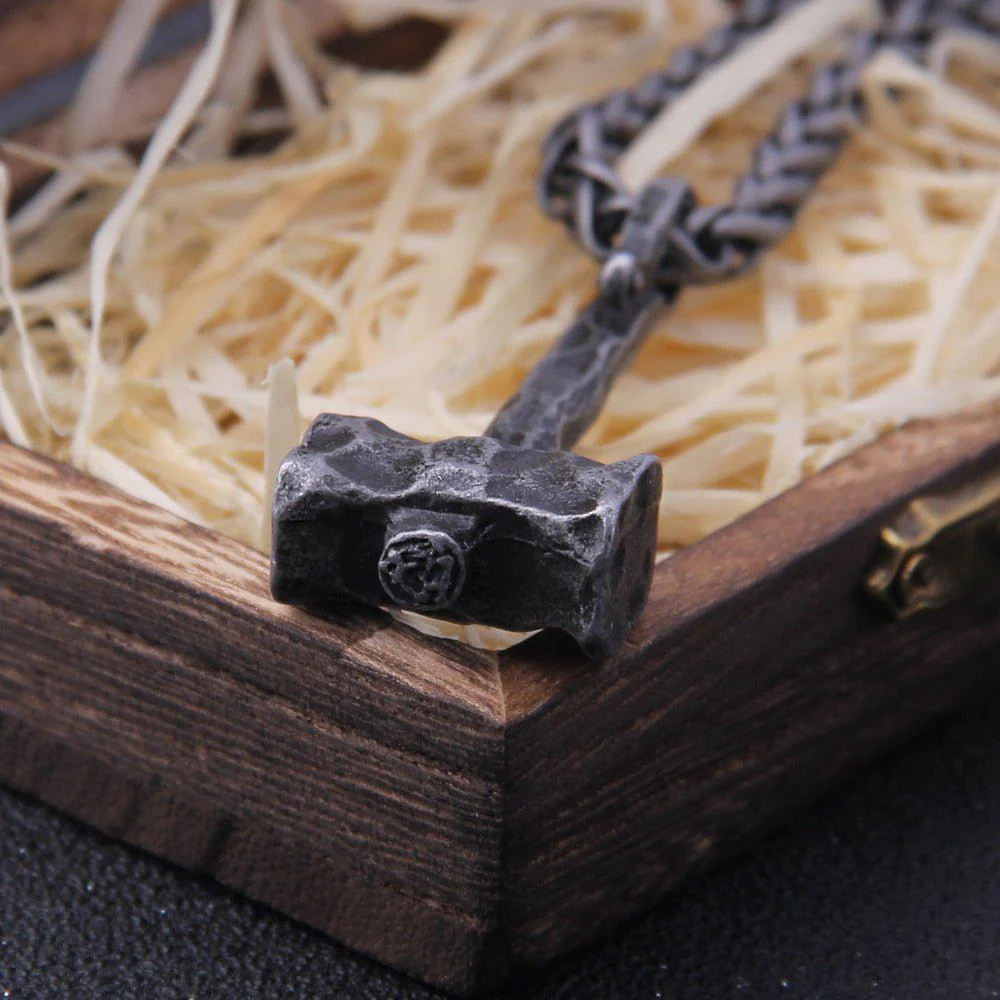 Hammered Iron Thor's Hammer Mjolnir Pendant Necklace - Image 7