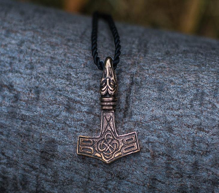 Thor's Hammer Pendant Bronze Mjolnir with Raven - Image 3