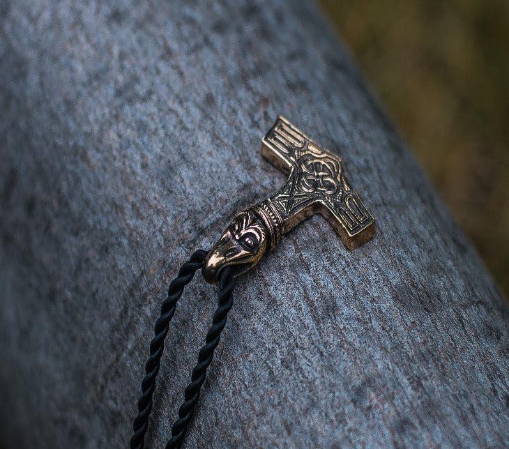 Thor's Hammer Pendant Bronze Mjolnir with Raven - Image 4