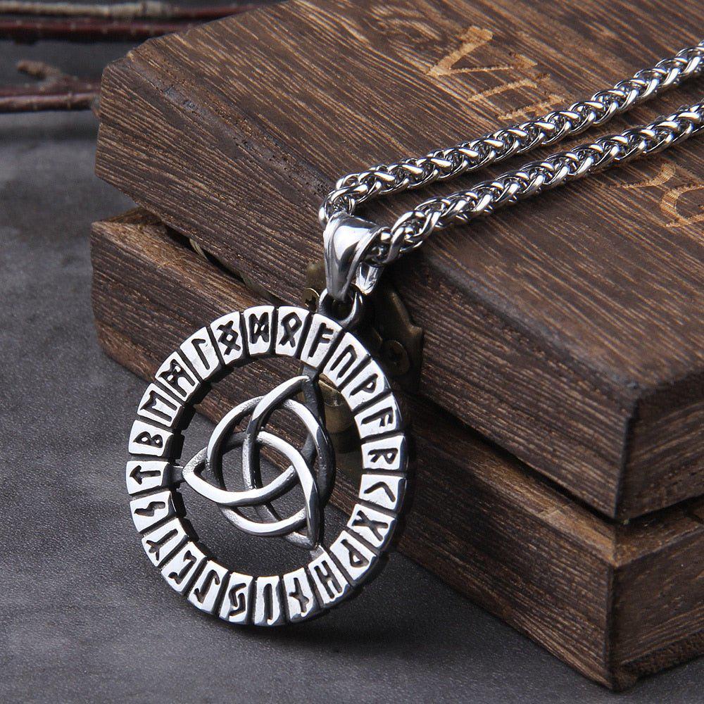 Triquetra Futhark Rune Spirit Wheel Medallion Necklace - Image 2