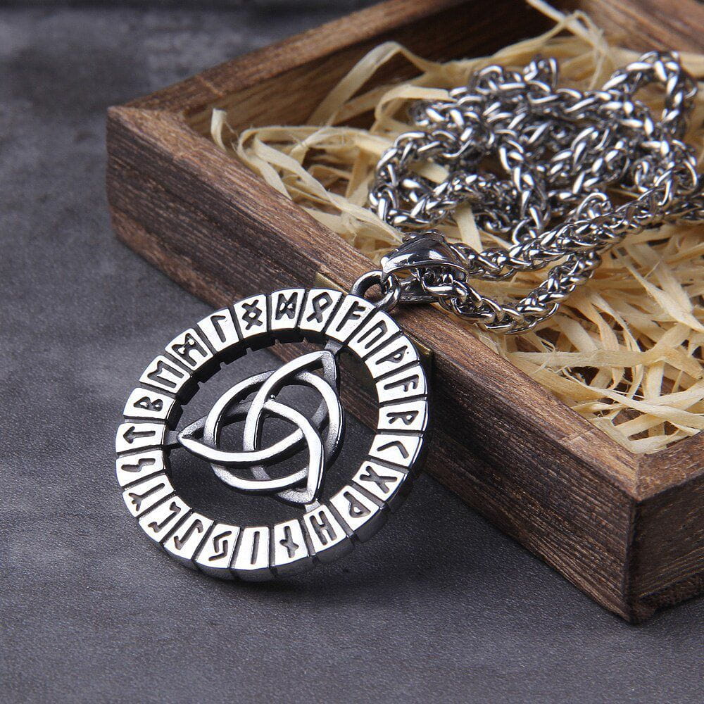 Triquetra Futhark Rune Spirit Wheel Medallion Necklace - Image 3