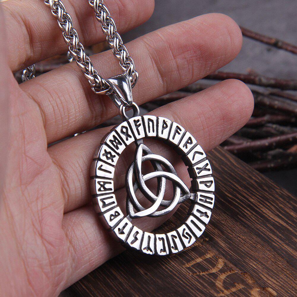 Triquetra Futhark Rune Spirit Wheel Medallion Necklace - Image 4