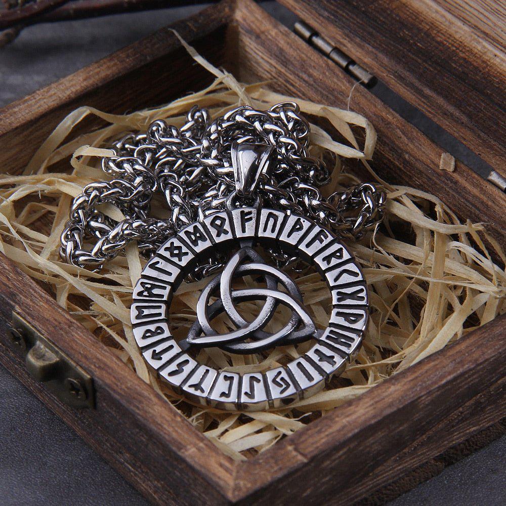 Triquetra Futhark Rune Spirit Wheel Medallion Necklace - Image 5
