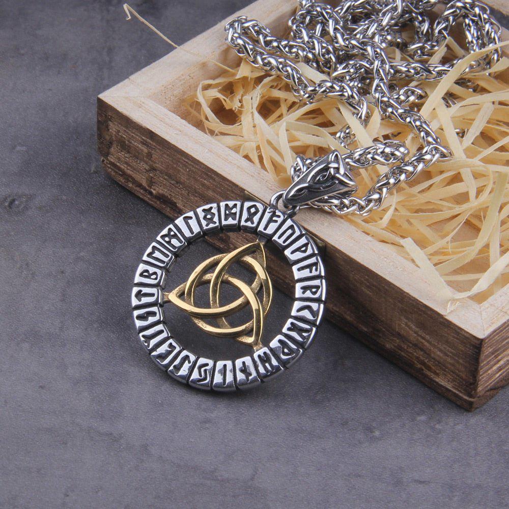 Triquetra Futhark Rune Spirit Wheel Medallion Necklace - Image 6