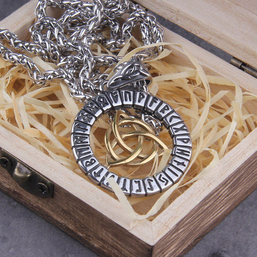 Triquetra Futhark Rune Spirit Wheel Medallion Necklace - Image 7