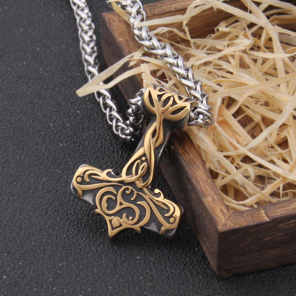 Triskelion Scrollwork Thor's Hammer Necklace - Image 2