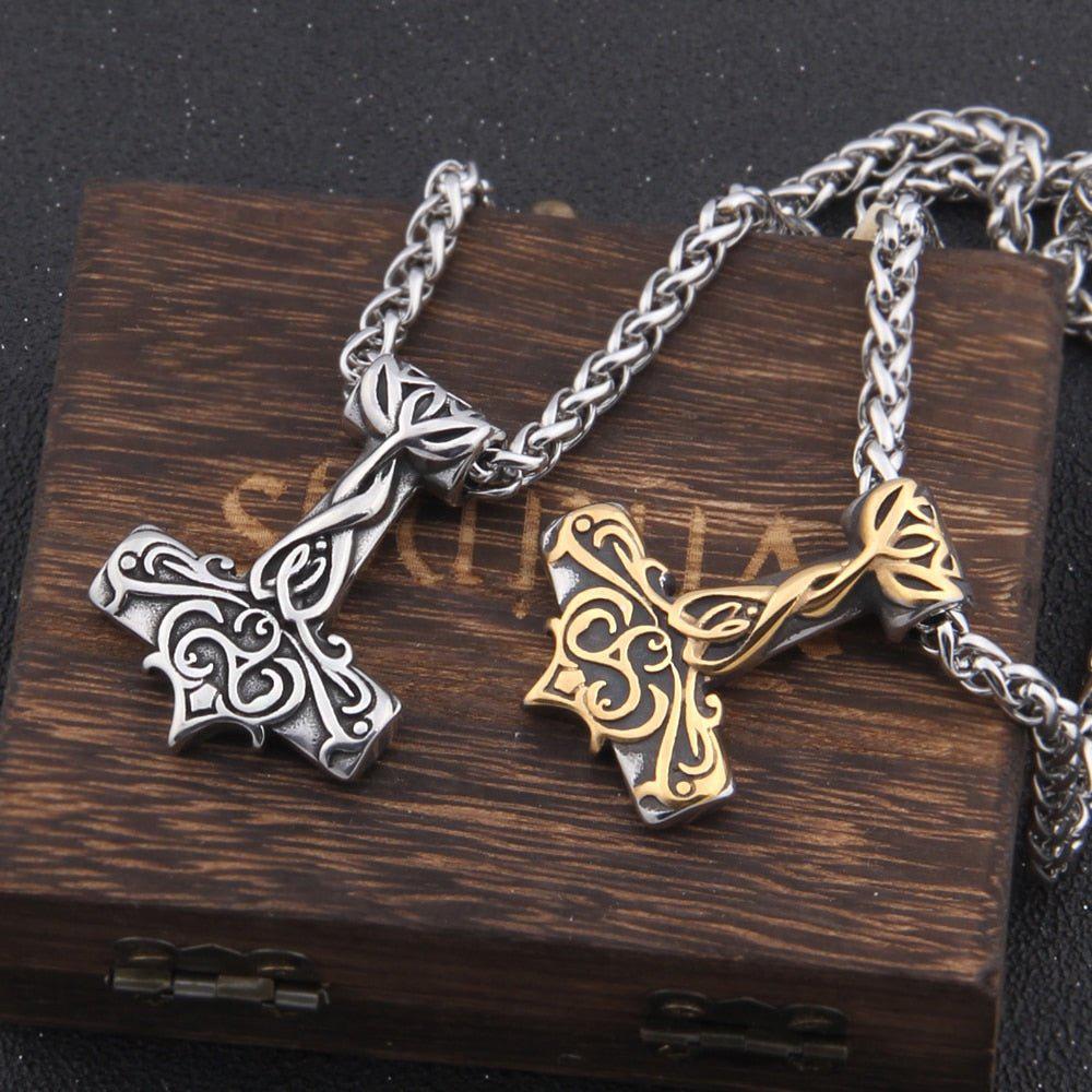 Triskelion Scrollwork Thor's Hammer Necklace - Image 3