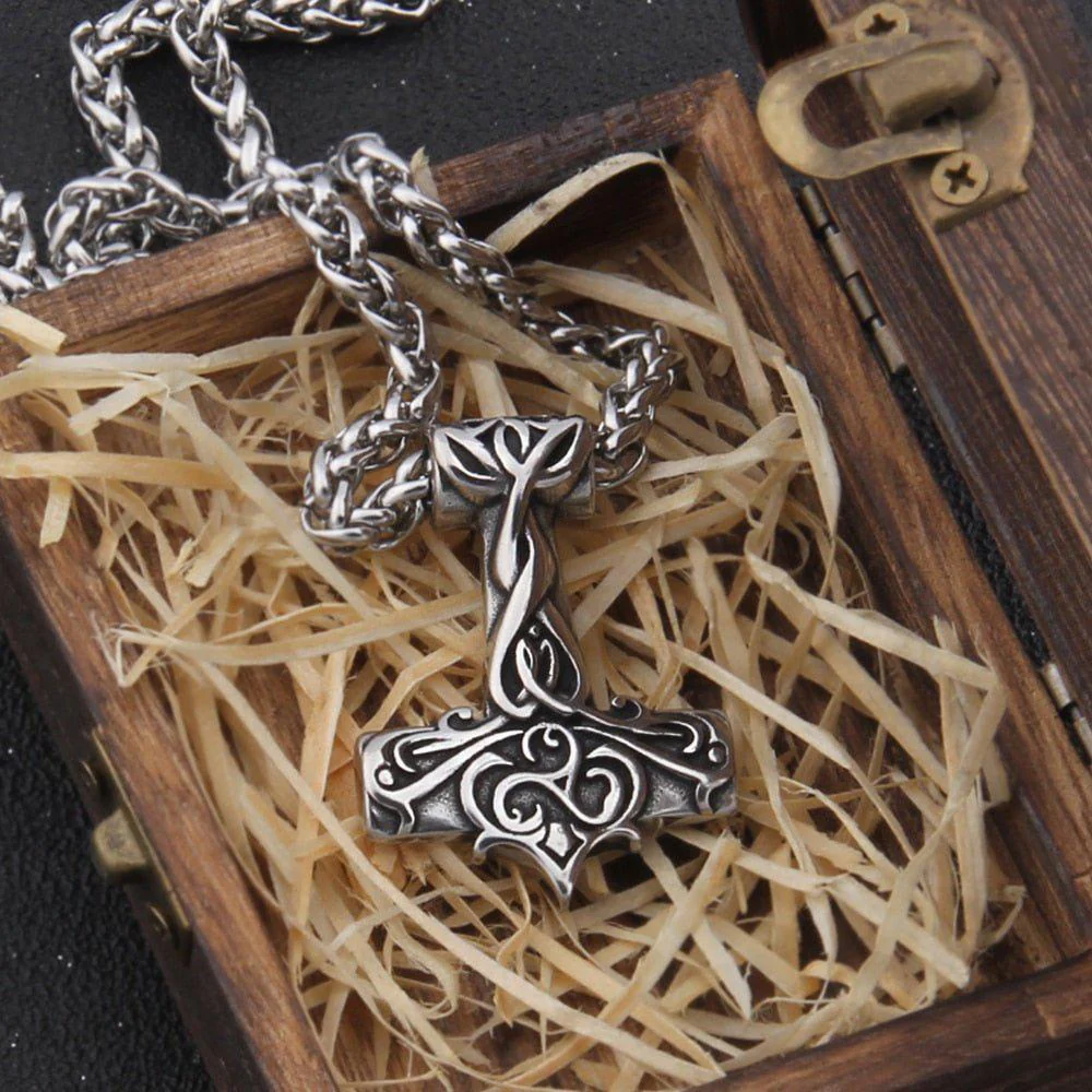 Triskelion Scrollwork Thor's Hammer Necklace - Image 4