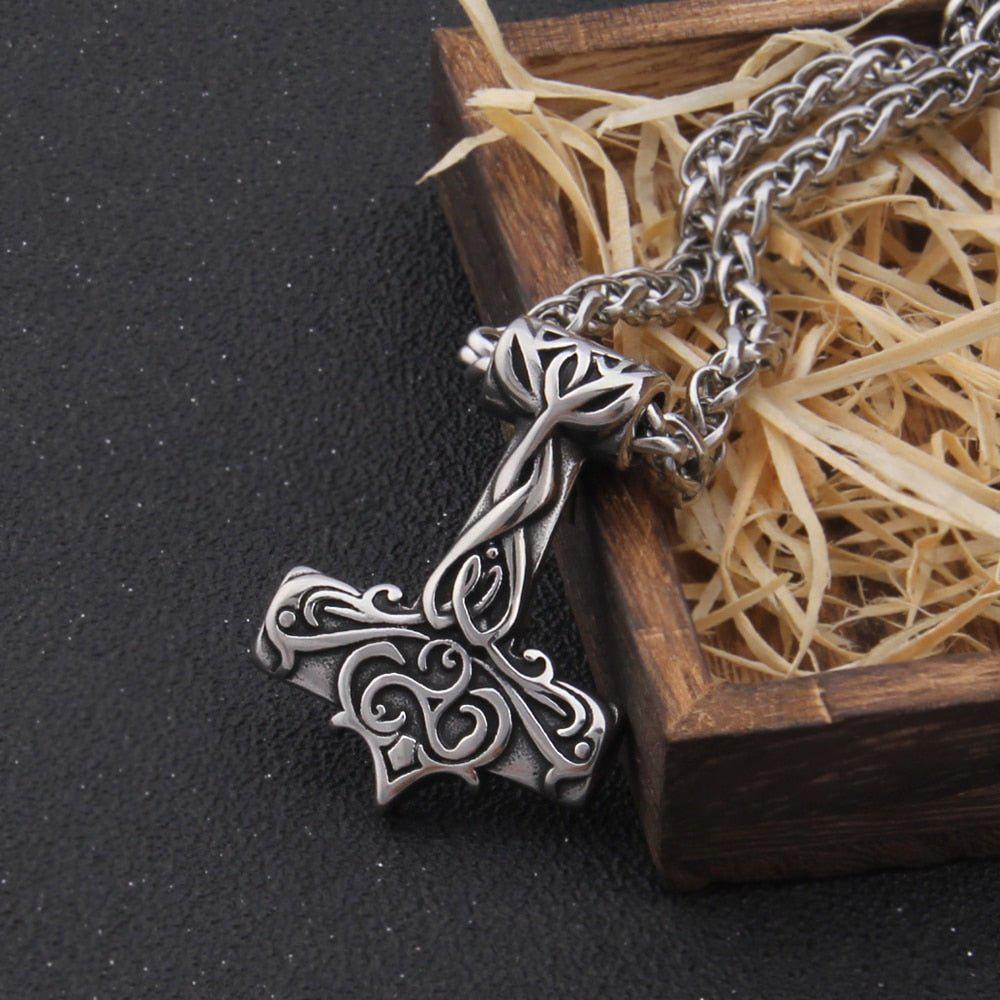 Triskelion Scrollwork Thor's Hammer Necklace - Image 5