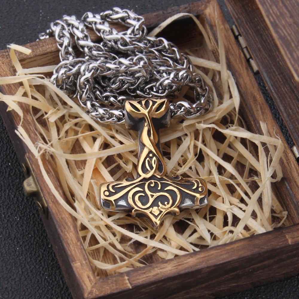 Triskelion Scrollwork Thor's Hammer Necklace - Image 6