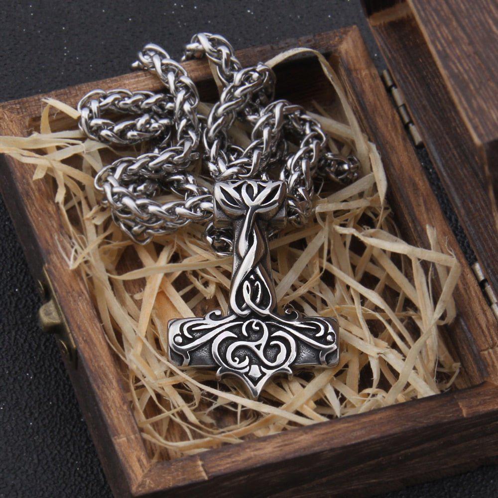 Triskelion Scrollwork Thor's Hammer Necklace - Image 7