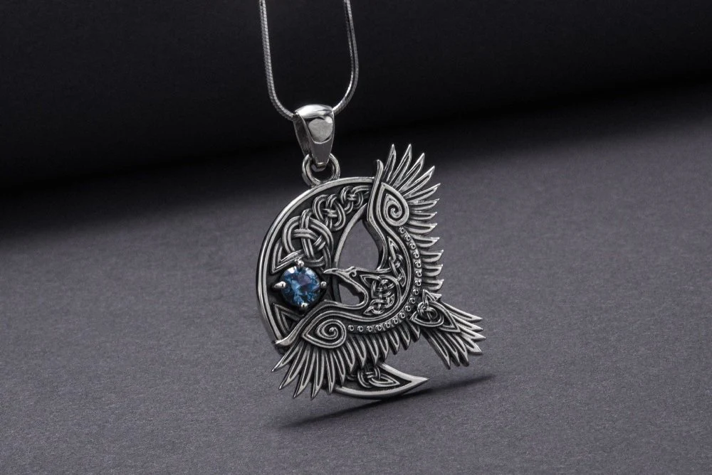 Unique 925 Silver Raven Pendant With Gem, Handmade Jewelry - Image 4