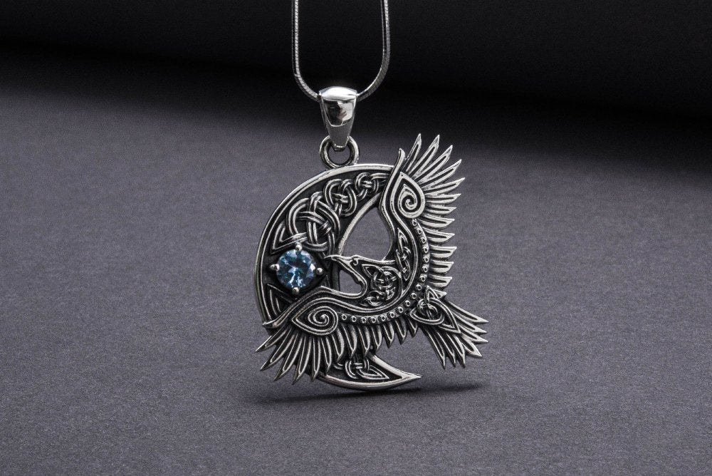 Unique 925 Silver Raven Pendant With Gem, Handmade Jewelry - Image 6