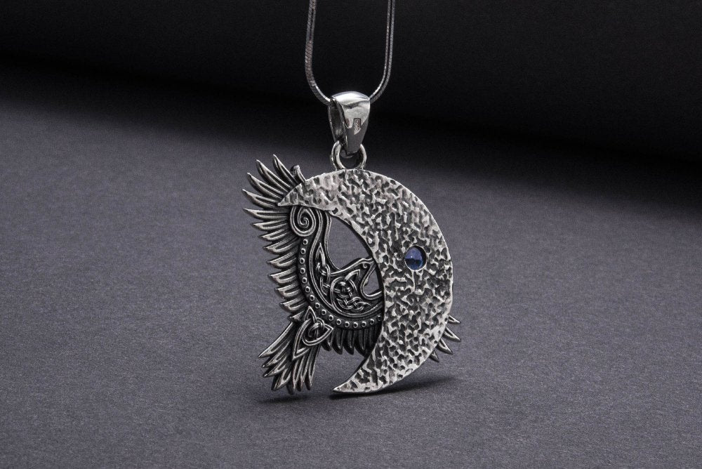 Unique 925 Silver Raven Pendant With Gem, Handmade Jewelry - Image 7