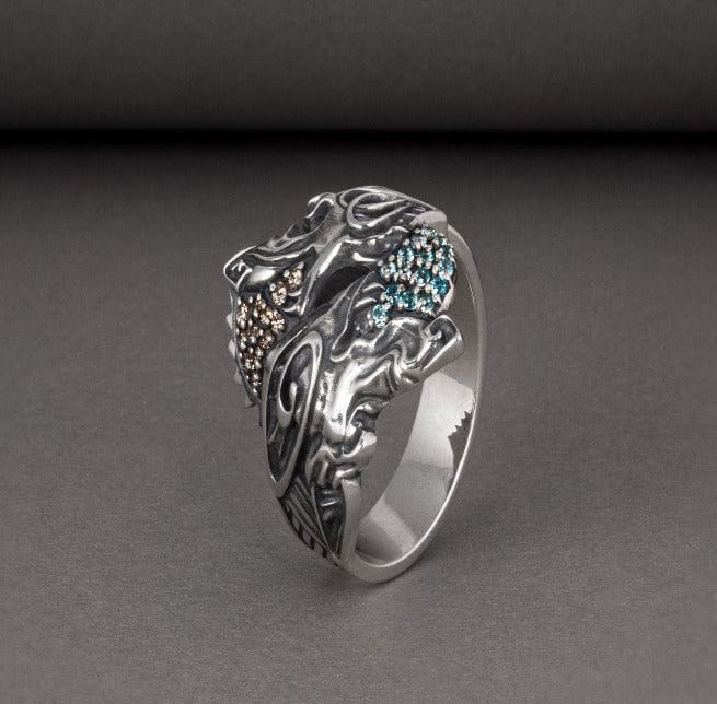 Handcrafted Viking Hati and Skoll Ring | Sterling Silver Norse Jewelry - Image 4