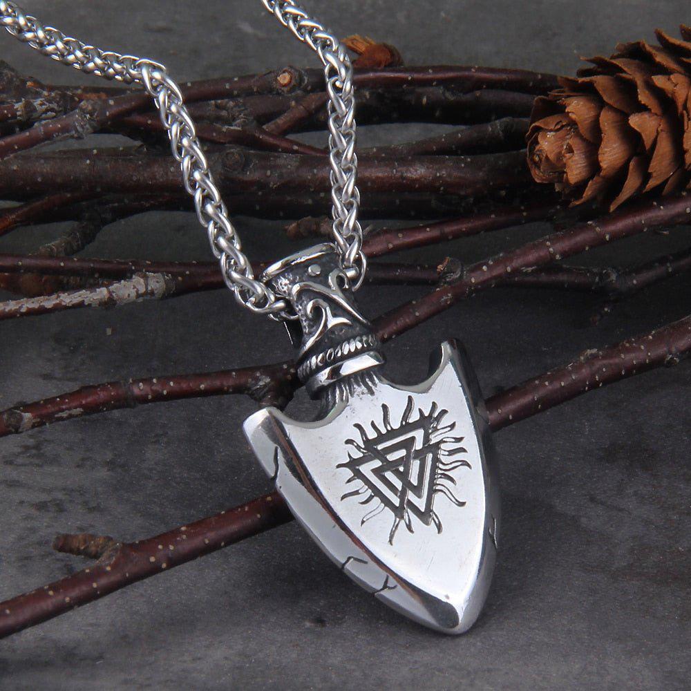 Valknut and Vegvisir Compass Warrior Totem Steel Viking Arrowhead Necklace - Image 3