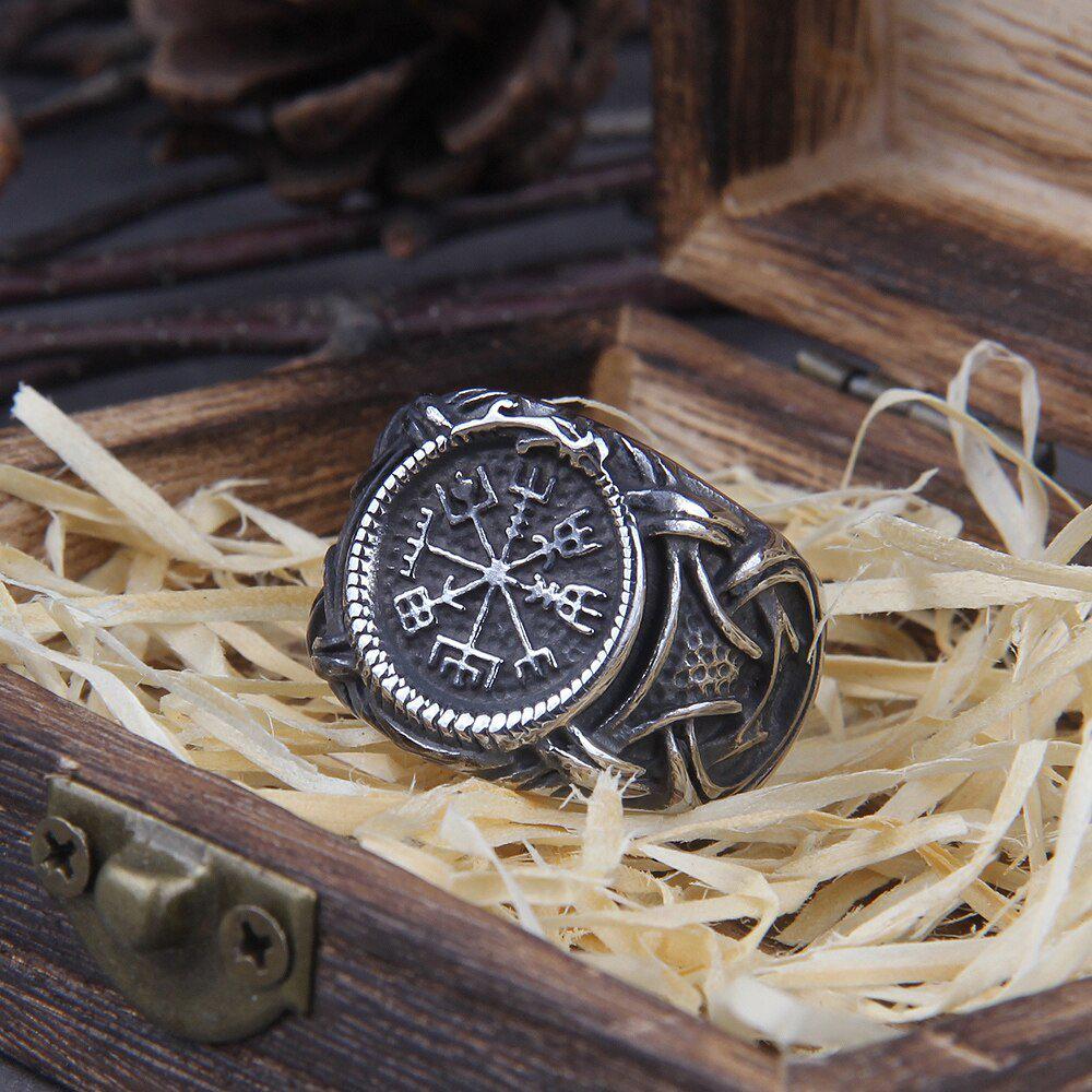 Vegvisir Compass Jormungandr Knotwork Ring in Steel - Image 3