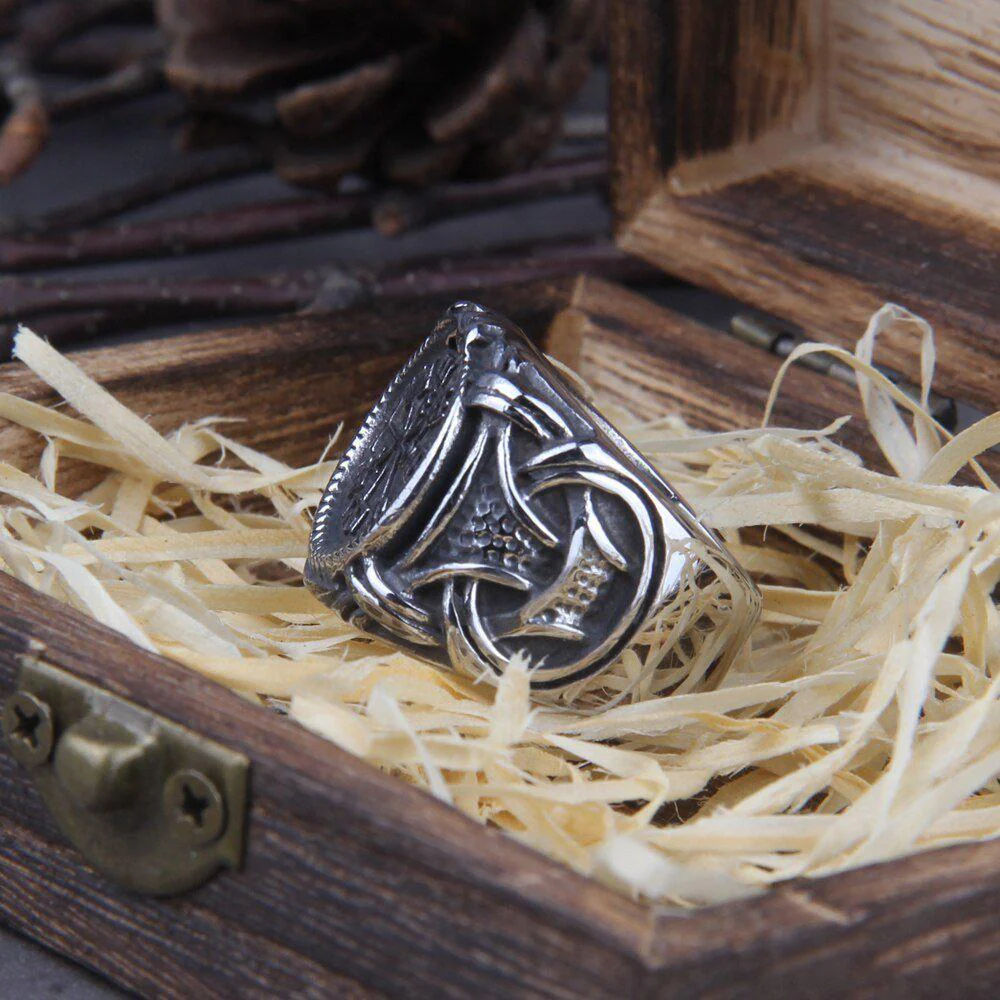 Vegvisir Compass Jormungandr Knotwork Ring in Steel - Image 4