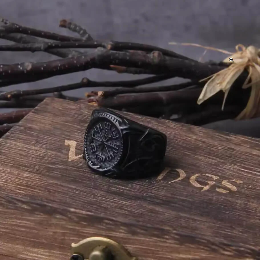 Vegvisir Compass Jormungandr Knotwork Ring in Steel - Image 6